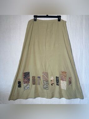 90s Nativewear Designs A Line Maxi Skirt Batik Patchwork Boho Peasant Sz M 36”
